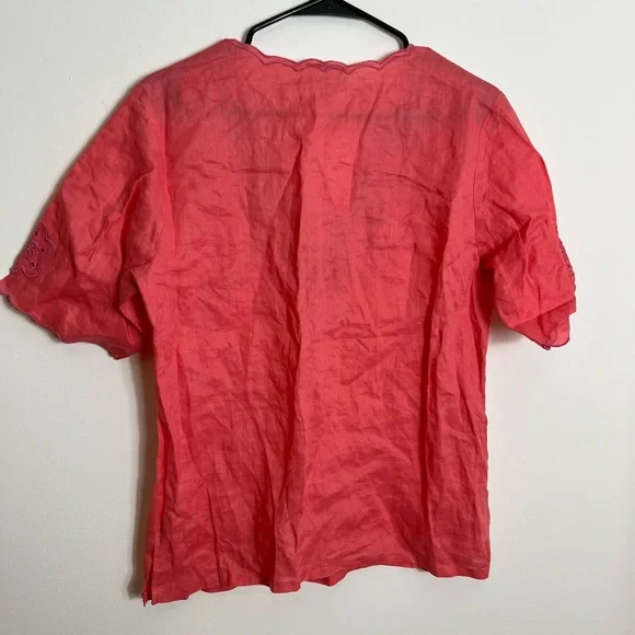 Handmade Embroidered Linen Blouse Sz M - Picture 8 of 9